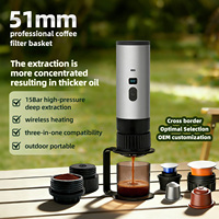 Cafetière portable sans fil en acier inoxydable pour le camping, la maison et les camping-cars, 15 bars, batterie 7800 mAh, rechargeable par USB-C, 90 ml