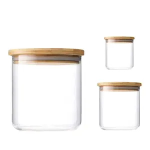 New design Made In China ginger jar 250ml cookie jar glass With Bamboo Lid glass jar accept customization