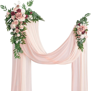 Arc <span class=keywords><strong>en</strong></span> <span class=keywords><strong>bois</strong></span> gros mariage plafond rideaux poussiéreux rose bordeaux rideaux arc fleur rideaux <span class=keywords><strong>en</strong></span> mousseline de soie <span class=keywords><strong>pour</strong></span> toile de fond de mariage - Product Image 1