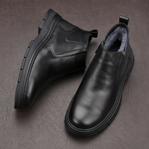 Bottines d'hiver en cuir véritable à bout rond avec fermeture éclair, doublure en fourrure, semelle en caoutchouc isolante, bottes Martin - Product Image 1