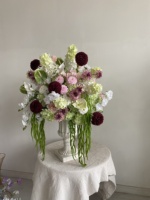 Décoration florale artificielle de style jardin en soie durable de haute qualité pour événements, centre de table de mariage blanc rose, marque QSLH