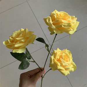E-032 all'ingrosso della festa di nozze della famiglia della tavola da pranzo <span class=keywords><strong>fiori</strong></span> 3 teste di seta giallo rose <span class=keywords><strong>fiori</strong></span> artificiali - Product Image 6