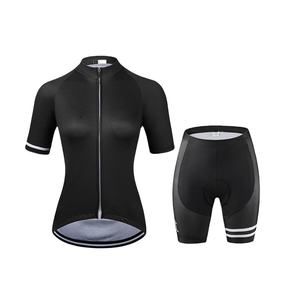 Completo da <span class=keywords><strong>Ciclismo</strong></span> Estivo Nero a Maniche Corte, Abbigliamento da <span class=keywords><strong>Ciclismo</strong></span> per Uomo e <span class=keywords><strong>Donna</strong></span>, Completo con Pantaloncini con Bretelle per Triathlon, Uniforme da Bici - Product Image 1