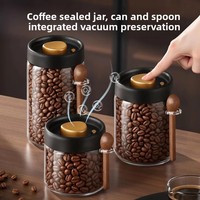 Pot à thé et à café domestique de 1200ml étanche à l'humidité et scellé sous vide avec cuillère en bois pot de stockage des aliments en verre pour la cuisine