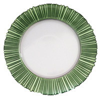 Assiette de présentation ronde en verre de luxe, écologique et durable, avec bordure verte, pour décoration de mariage, style bohème