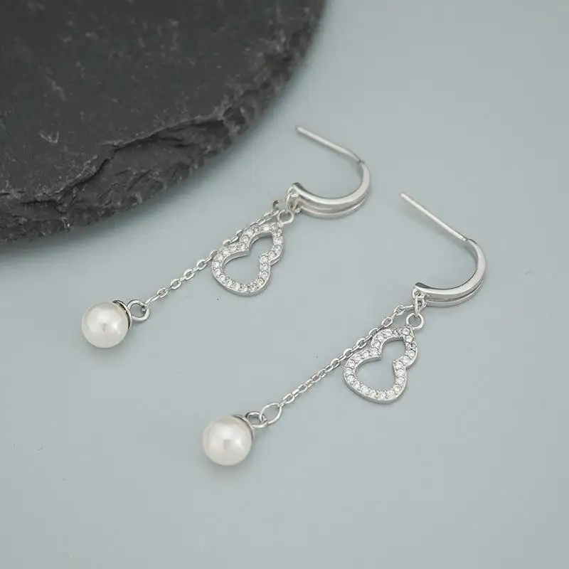 Kwasten Stijl 925 Sterling Zilver Bengelen Dubbele Natuurlijke Parel Vrouwen Oorbellen Met Hangers