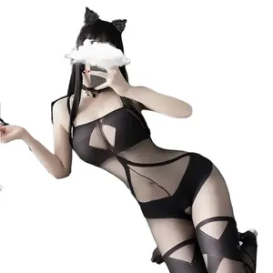 Ensemble sexy poupée noire, soutien-gorge et slips, lingerie transparente pour femmes, nouvelle collection 2020