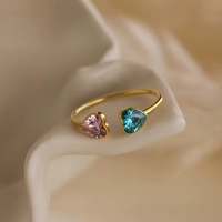 Personalisierter Doppelherz-Ring mit Geburtsstein-Einlage aus Edelstahl, Verstellbarer Öffnungsring