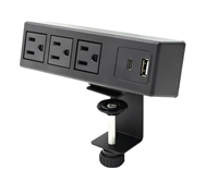 Multiprise de bureau en plastique avec pince de fixation, port de charge USB Type-C et PD 20W