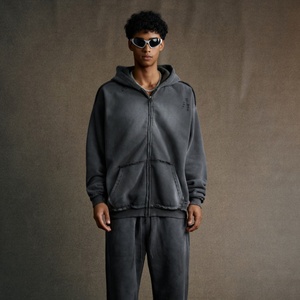 <span class=keywords><strong>Felpa</strong></span> con Cappuccio e Zip in Cotone Pesante 400gsm di Alta Qualità, Lavaggio Acido, Stampa a Rilievo, Stile Vintage <span class=keywords><strong>Hip</strong></span> <span class=keywords><strong>Hop</strong></span> per Uomo - Product Image 4