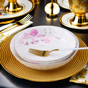 Chinois traçage or lumière luxe Europe Design moderne ensemble de dîner de fleurs roses, <span class=keywords><strong>vaisselle</strong></span> en porcelaine de chine fraîche - Product Image 3