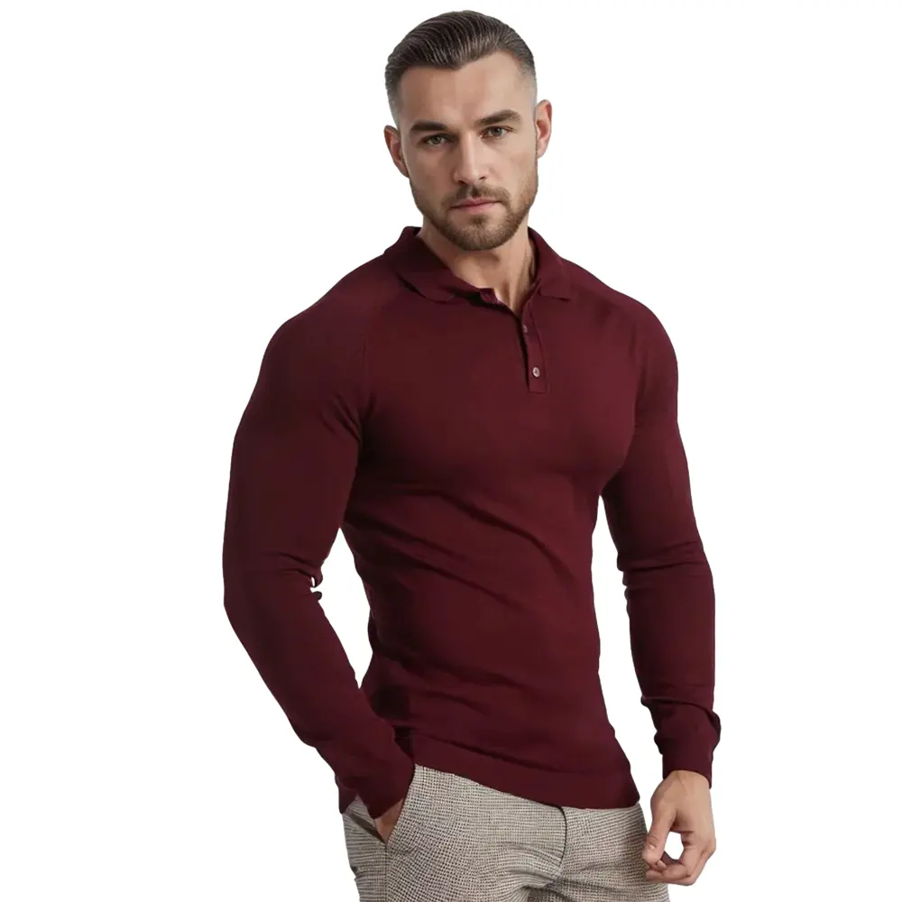 Gingtto Bordeauxrode Revers Knoop Polo Heren High-End Zakelijk Katoenen Poloshirt