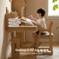 Bureau d'étude pour enfants réglable en hauteur avec manivelle traditionnelle en bois de hêtre massif, écologique, avec plateau inclinable
