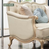 BFP HOME Muebles de Madera Sólida de Estilo Americano de Lujo, Juego de Sofás Modernos para Sala de Estar con Pintura Dorada/Plateada