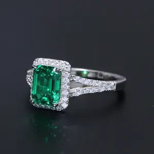2024 xu hướng phòng thí nghiệm đá quý Vòng 925 Sterling Sliver phòng thí nghiệm tạo ra Emerald vòng màu xanh lá cây phòng thí nghiệm Grown Emerald Vòng cho phụ nữ