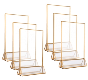 Nhà Máy bán hàng trực tiếp Acrylic tam giác hiển thị đứng với Vàng biên giới bảng Top <span class=keywords><strong>menu</strong></span> Đăng chủ cho nhà hàng tiệc cưới - Product Image 1