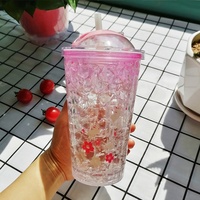 Bouteille d'eau en plastique personnalisable vente en gros, tasse de paille d'été à Double Gel avec couvercle à glissière rouge, tasse de glace refroidie et à glace