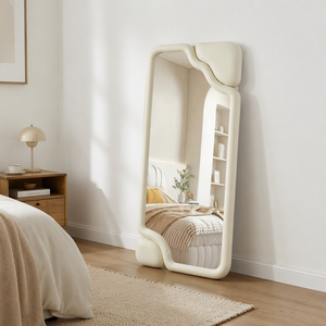 Specchio a Figura Intera Ondulato Irregolare con Cornice Color Crema a Forma di Nuvola, Specchio da Terra per Camera da Letto, Soggiorno, Arredamento Casa, Vendita all'Ingrosso - Product Image 4