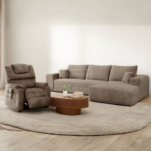 Modern Living Room Furniture Set Corduroy <b>Sofa</b> Wooden Fluted Coffee <b>Table</b> Lounge Recliner Storage Cabinet Hotel Modular Design - Product Image 2