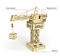 Kit de Modélisation de Grue à Tour en Bois DIY avec Télécommande Filaire, Jouet Scientifique Éducatif STEM, Experimentation Scientifique, Lifting Motorisé