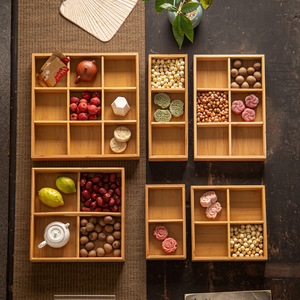 Bamboo <b>tea</b> and snack <b>tray</b>, fruit and vegetable storage box, Chinese-style divided dried fruit <b>tray</b>, <b>tea</b> room snack box, fruit - Product Image 1