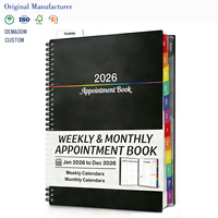 2026 Anpassbarer A5 Stoffeinband Hardcover Spiralbindung Wasserdichtes Wochen- und Monatsplaner-Buch Schwarzer Großer Tagesorganizer