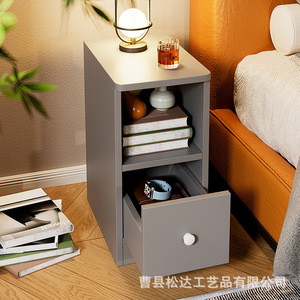 Wooden bedside table, modern minimalist style, home <b>bedroom</b> <b>storage</b> shelf, floor-standing double-layer pull-out <b>storage</b> <b>cabinet</b> - Product Image 3