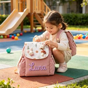 Mochila de Pana con Nombre Bordado Personalizado, Ligera, Hecha a Mano, sin Cierre, para Niños, Jardín de Infancia, Regreso a Clases - Product Image 6
