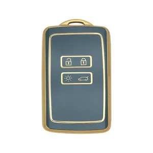 Auto Accessories TPU Gold Edge Car Key Cover Smart Key Shell Case Protector Fit For Renault Clio Koleos Captur Espace