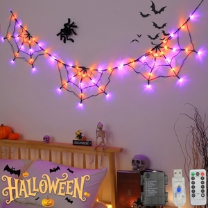 Guirlande lumineuse araignée géante d'Halloween, télécommande, 8 modes, fonctionne à piles, étanche, LED, décoration extérieure pour fêtes - Product Image 5