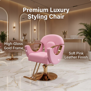 Sillón de Salón Rosa de Lujo, Muebles de Salón Modernos con Estilo Dorado, Silla de Barbero Profesional con Bomba Hidráulica, Tapizado en Cuero PU - Product Image 1