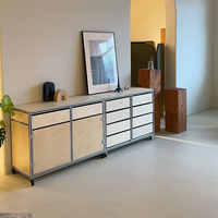 Meuble de rangement latéral en profilé aluminium et contreplaqué marin, avec porte, tiroir et roulettes, idéal pour la maison, le studio ou le magasin - Vente chaude