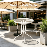 Table d'extérieur moderne étanche 60x80cm en verre trempé à motif vague d'eau et métal ondulé, table assemblée pour mobilier de jardin et patio