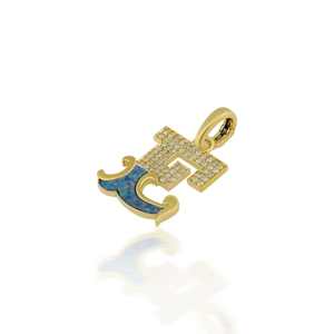 Pendentif initial E en diamant et opale bleue en or jaune 18 carats - Product Image 1