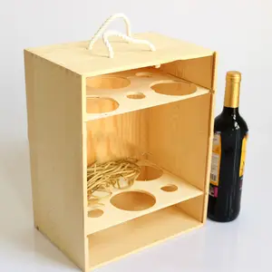 Venta al por mayor nuevo estilo personalizado vino tinto caja de madera caja de embalaje de vino de madera 6 botellas caja de regalo de vino