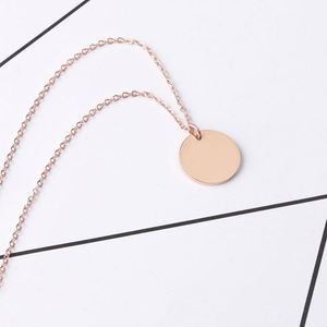 Personal Laser Engraving Letter Necklace Disc Custom 18K Plated Chain Necklace 316L Stainless Steel Gold Round Pendant - Product Image 4