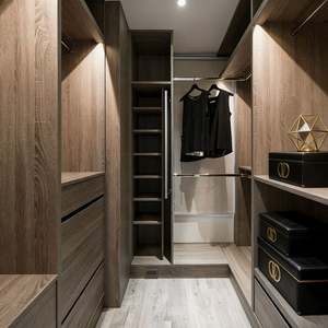 Balom Custom Light Wood Corridor Walk in <b>Wardrobe</b> With Skylight Natural Light and Minimalist Storage Design - Product Image 5