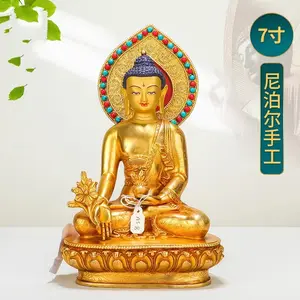 Nepal obat tembaga murni patung Buddha Master Buddha buatan tangan lampu latar berlapis emas Tibetan obat mengkilap Master