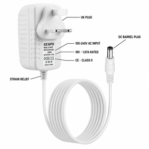 อะแดปเตอร์ไฟฟ้า 30W สำหรับสหราชอาณาจักร OEM ODM รับทำโลโก้ตามสั่ง MOQ ต่ำ ขายส่ง 18V DC สำหรับอุปกรณ์เสริมลำโพงอัจฉริยะ - Product Image 5