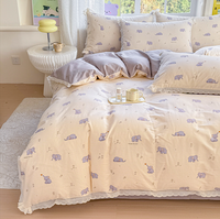 Ensemble quatre pièces 100 % coton 200 fils, respirant et anti-humidité, avec technologie de teinture réactive et motif floral en dentelle fine