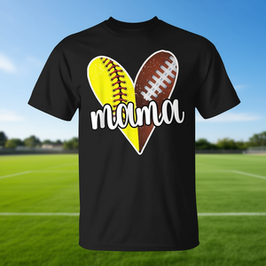T-shirt da mamma per softball e football con design a cuore nero per gli appassionati di sport - Product Image 3