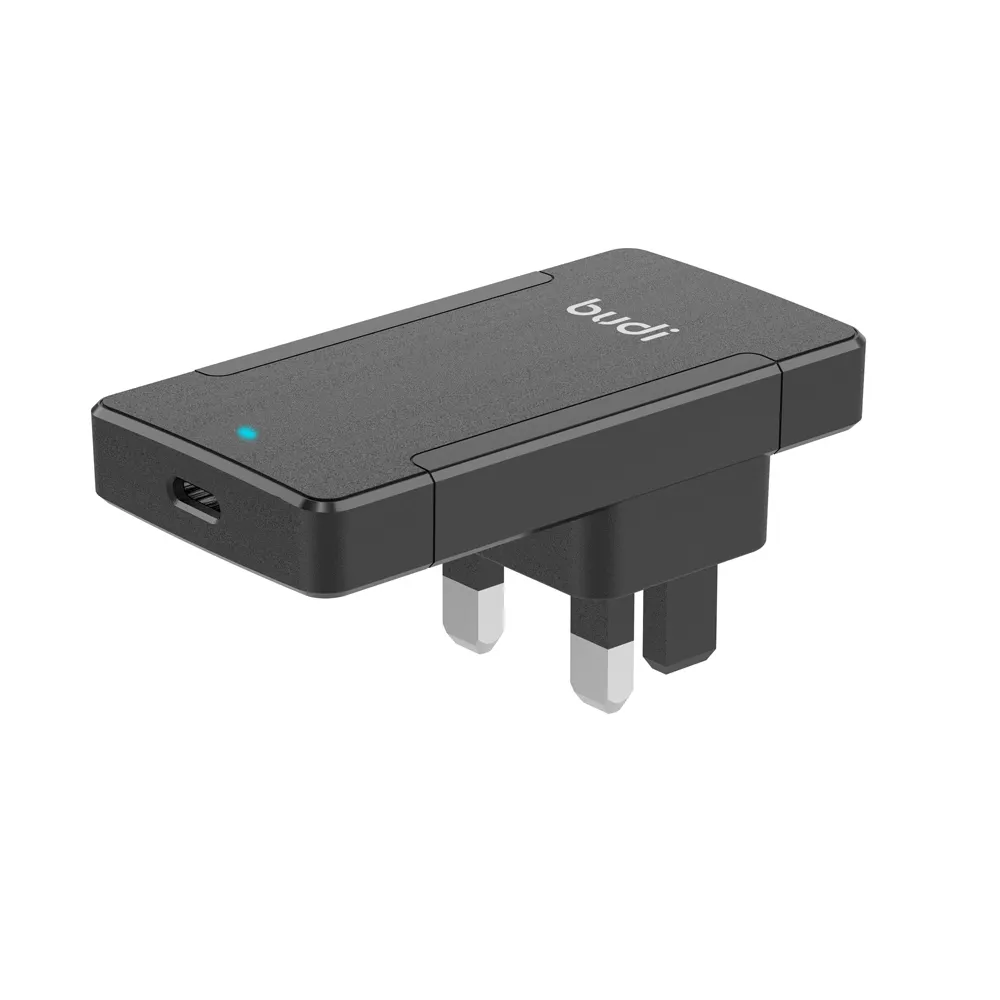 Budi/oem carregador rápido usb tipo c, logotipo personalizado 18w adaptador para viagem dobrável ue reino unido eua plug c carregador de parede