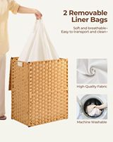 Cesto de Ropa Plegable Multifuncional con Tapa, Sin Necesidad de Instalación, 110L, Cestas de Mimbre, 2 Bolsas de Forro Extraíbles para Almacenamiento de Ropa