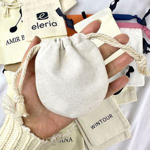 Premium Quality Round Bottom Cotton Double String <b>Pouch</b> Custom Logo Printed Cotton Bag Small Natural <b>Drawstring</b> <b>Pouch</b> Bag - Product Image 5