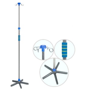 Hospital Furniture Medical Stainless Steel IV Pole with Four Hooks IV Stand - Product Image 1