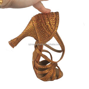 Zapatos de baile latino de color tostado personalizados con diamantes de imitación tacón alto 9CM <span class=keywords><strong>sandalias</strong></span> de moda para <span class=keywords><strong>mujer</strong></span> <span class=keywords><strong>suela</strong></span> blanda - Product Image 5