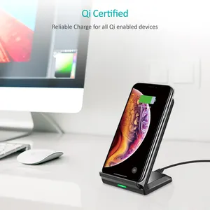 QI प्रमाणित स्मार्टफ़ोन के लिए टाइपसी C चार्जर पोर्ट के साथ डेस्कटॉप 15W फ़ास्ट वायरलेस चार्जर फ़ोन धारक