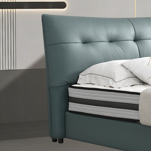 Cama Minimalista Duradera con Estructura Metálica <span class=keywords><strong>Tapizada</strong></span> en Cuero Genuino de Alta Calidad, Ahorra Espacio, con Detalles en Roble para Dormitorio o Apartamento - Product Image 4