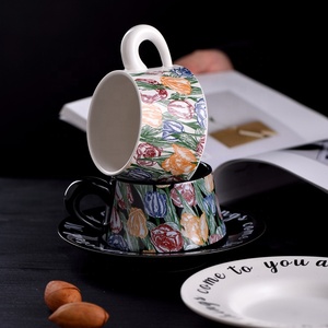 Lujo Europa estilo retro francés flor acuarela pintura nuevo diseño taza de café de cerámica y plato con caja de regalo embalaje - Product Image 4