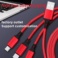 Câble de données USB multifonction 3-en-1 à charge rapide 3A avec blindage tressé et PVC pour téléphones mobiles